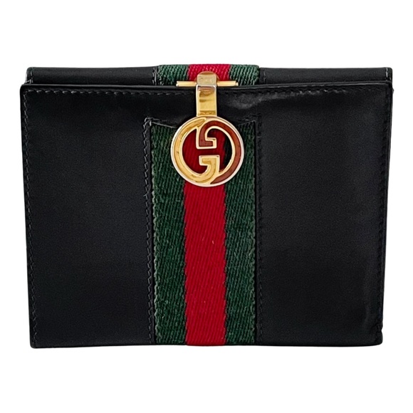 Gucci Handbags - Gucci rare 1970s black leather Italian stripe compact wallet